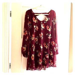 Entro Maroon Floral Mini Dress with Sleeves